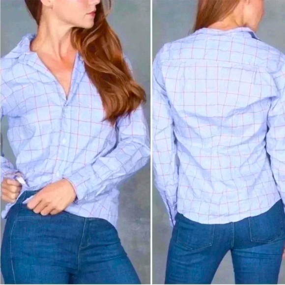 Frank & Eileen Italian Poplin Barry Shirt Ladies Blue Windowpane | Size Medium - Picture 1 of 9